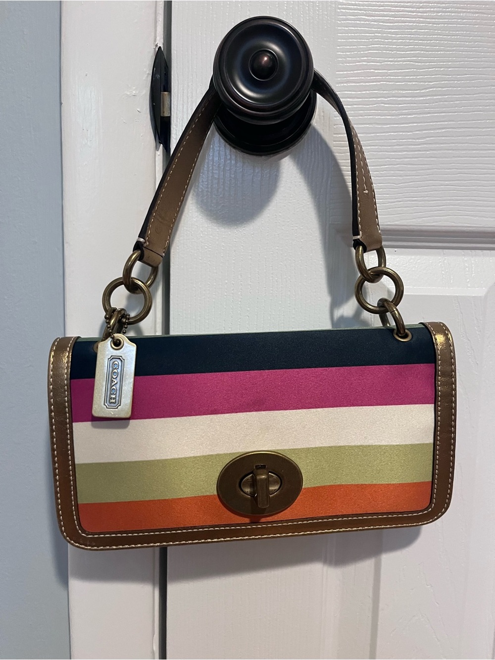 Coach Legacy Stripe Satin Turnlock Clutch from 65th Anniversary Collection